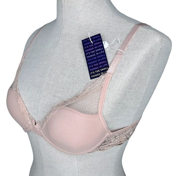 NWT Pepper Laidback Lace Bra sz 34AA * Sienna Rose Pink Underwire Mesh Overlay - Picture 2 of 7